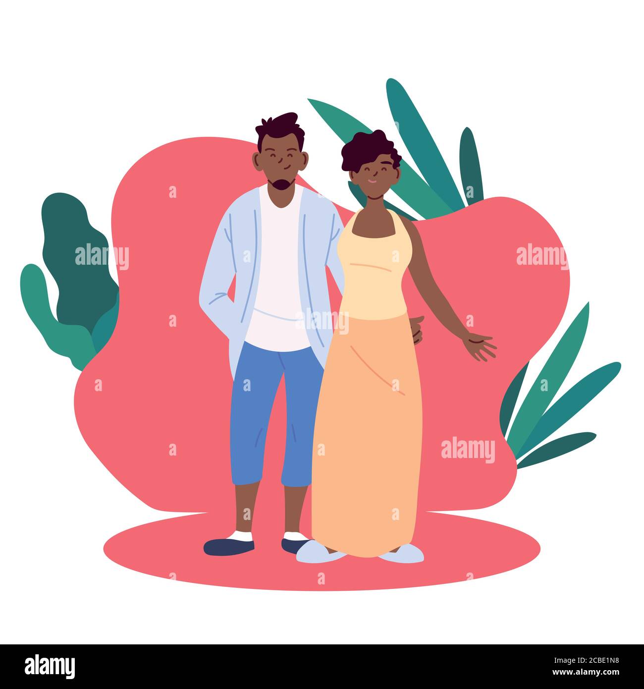 Couple of woman and man cartoons with leaves design, Relationship love ...
