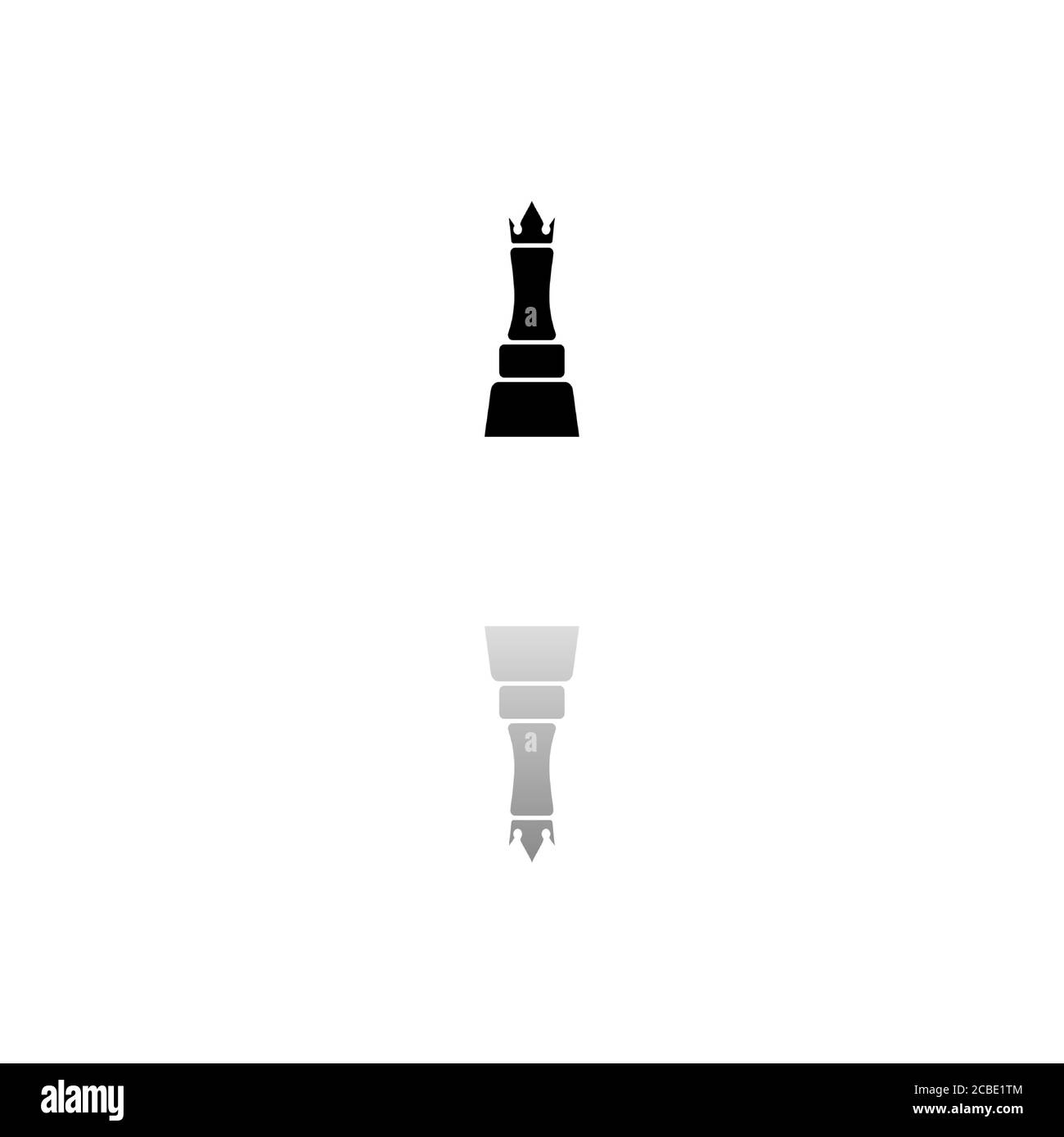 Chess queen. Black symbol on white background. Simple illustration. Flat Vector Icon. Mirror Reflection Shadow. Can be used in logo, web, mobile and U Stock Vector