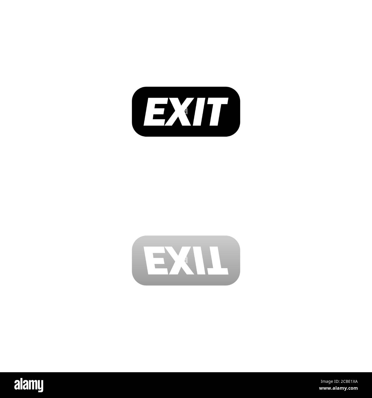 Exit. Black symbol on white background. Simple illustration. Flat Vector Icon. Mirror Reflection Shadow. Can be used in logo, web, mobile and UI UX pr Stock Vector
