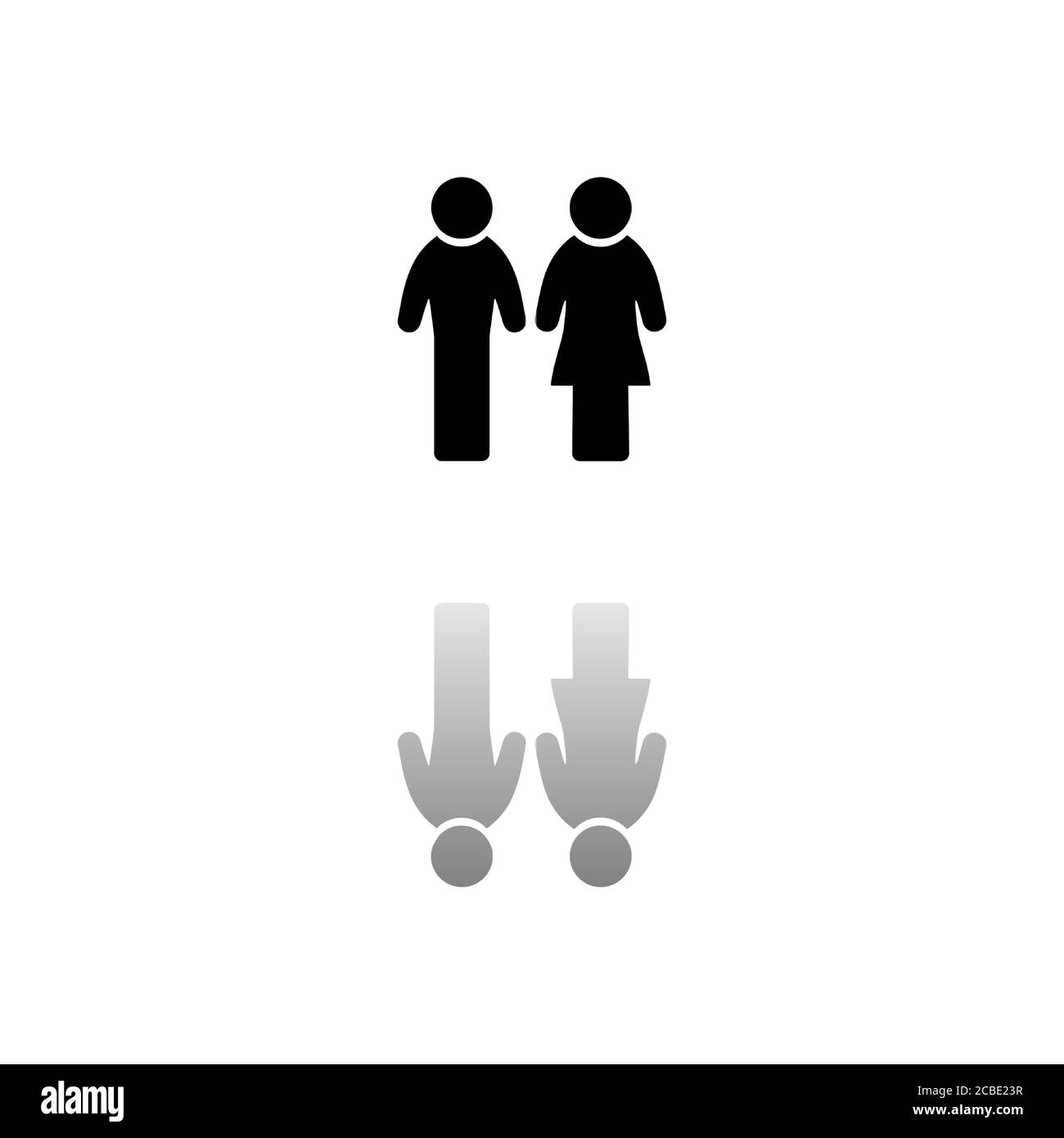Man and Woman. Black symbol on white background. Simple illustration. Flat Vector Icon. Mirror Reflection Shadow. Can be used in logo, web, mobile and Stock Vector