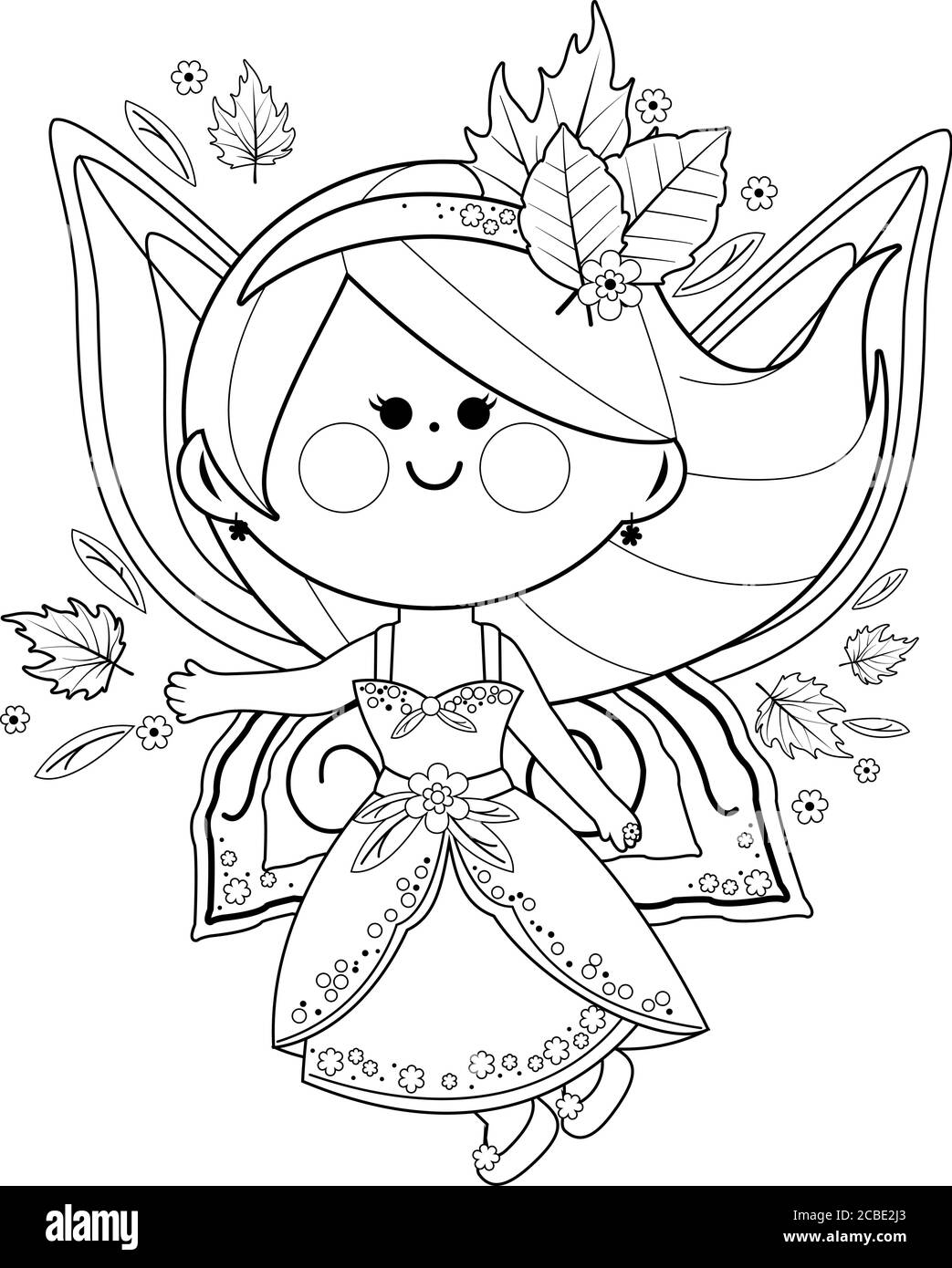 Autumn fairy. Vector black and white coloring page Stock Vector