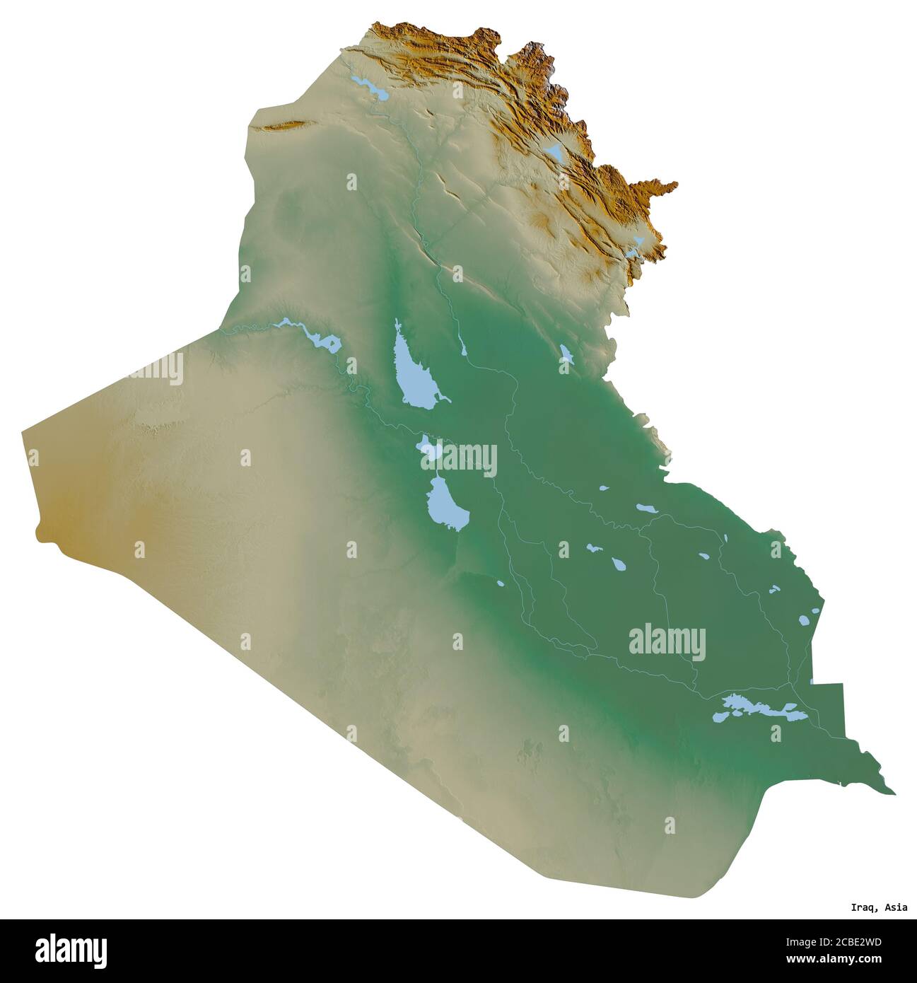 Shape of Iraq with its capital isolated on white background