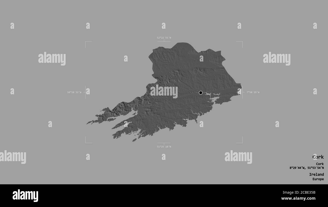 Area of Cork, county of Ireland, isolated on a solid background in a