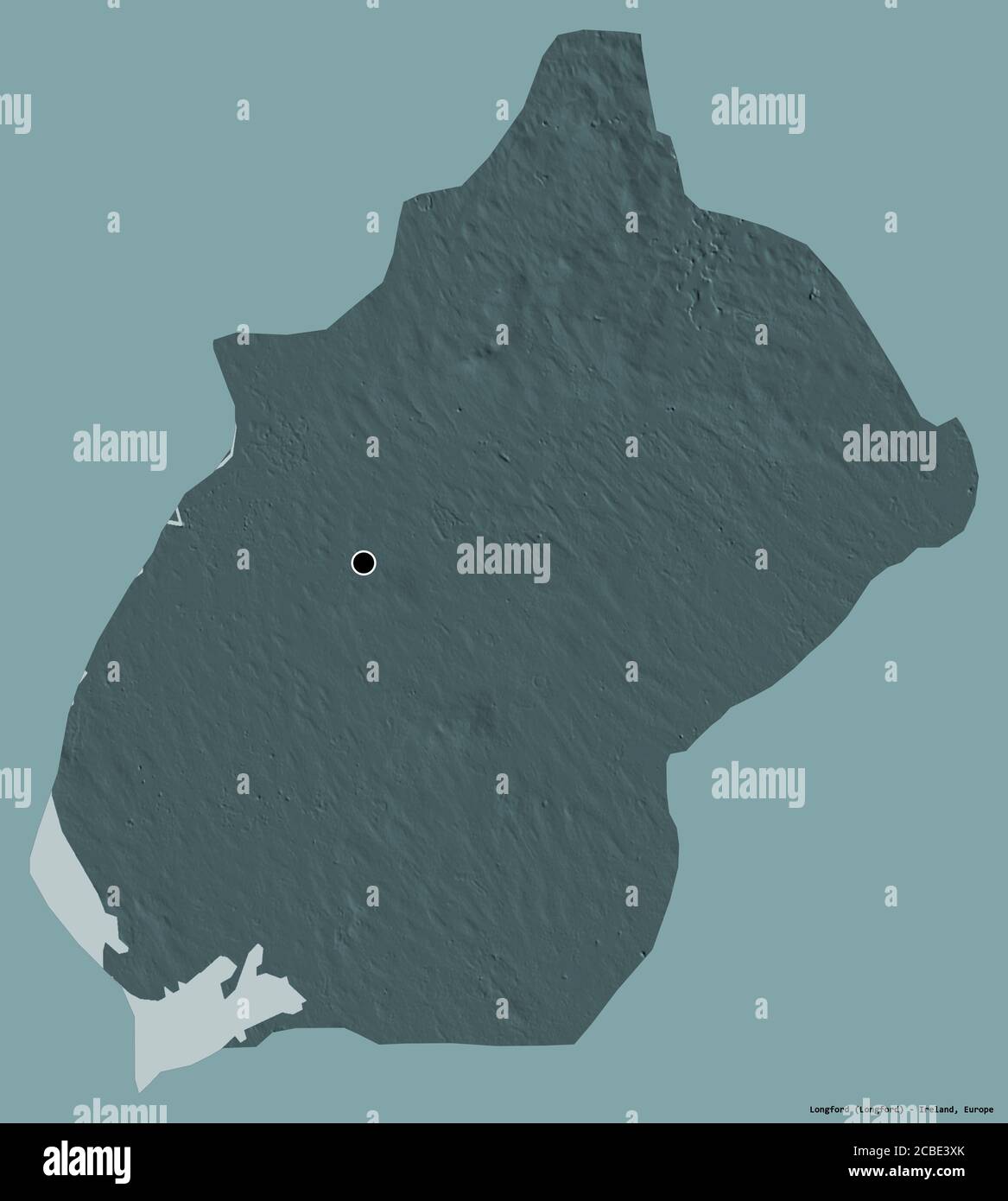 Shape of Longford, county of Ireland, with its capital isolated on a