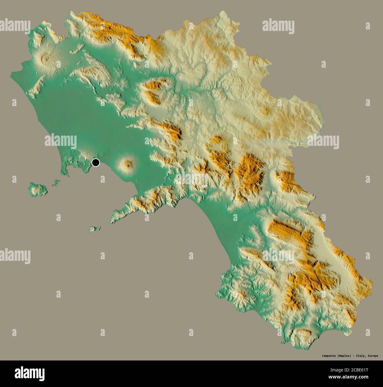 Shape of Campania, region of Italy, with its capital isolated on a