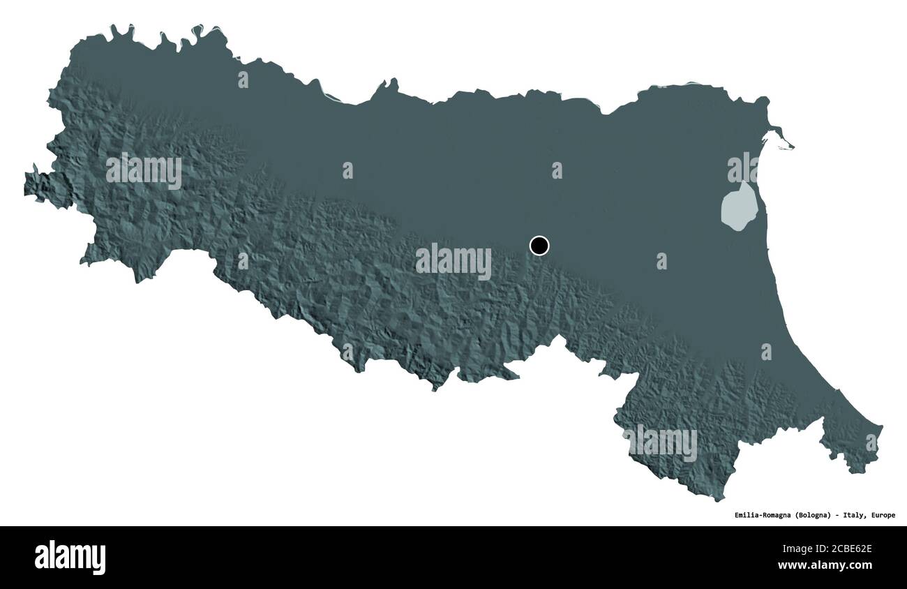 Shape of Emilia-Romagna, region of Italy, with its capital isolated on ...