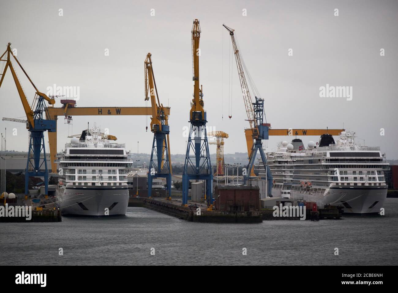 viking cruises redundant cruise ships berthed in belfast during coronavirus outbreak in the uk Stock Photo