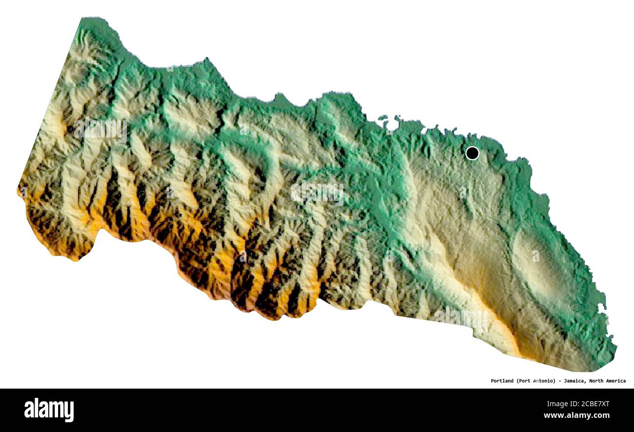 Map Of Portland Jamaica Shape Of Portland, Parish Of Jamaica, With Its Capital Isolated On White  Background. Topographic Relief Map. 3D Rendering Stock Photo - Alamy