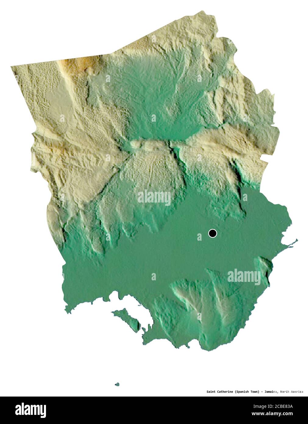 Shape of Saint Catherine, parish of Jamaica, with its capital isolated on white background