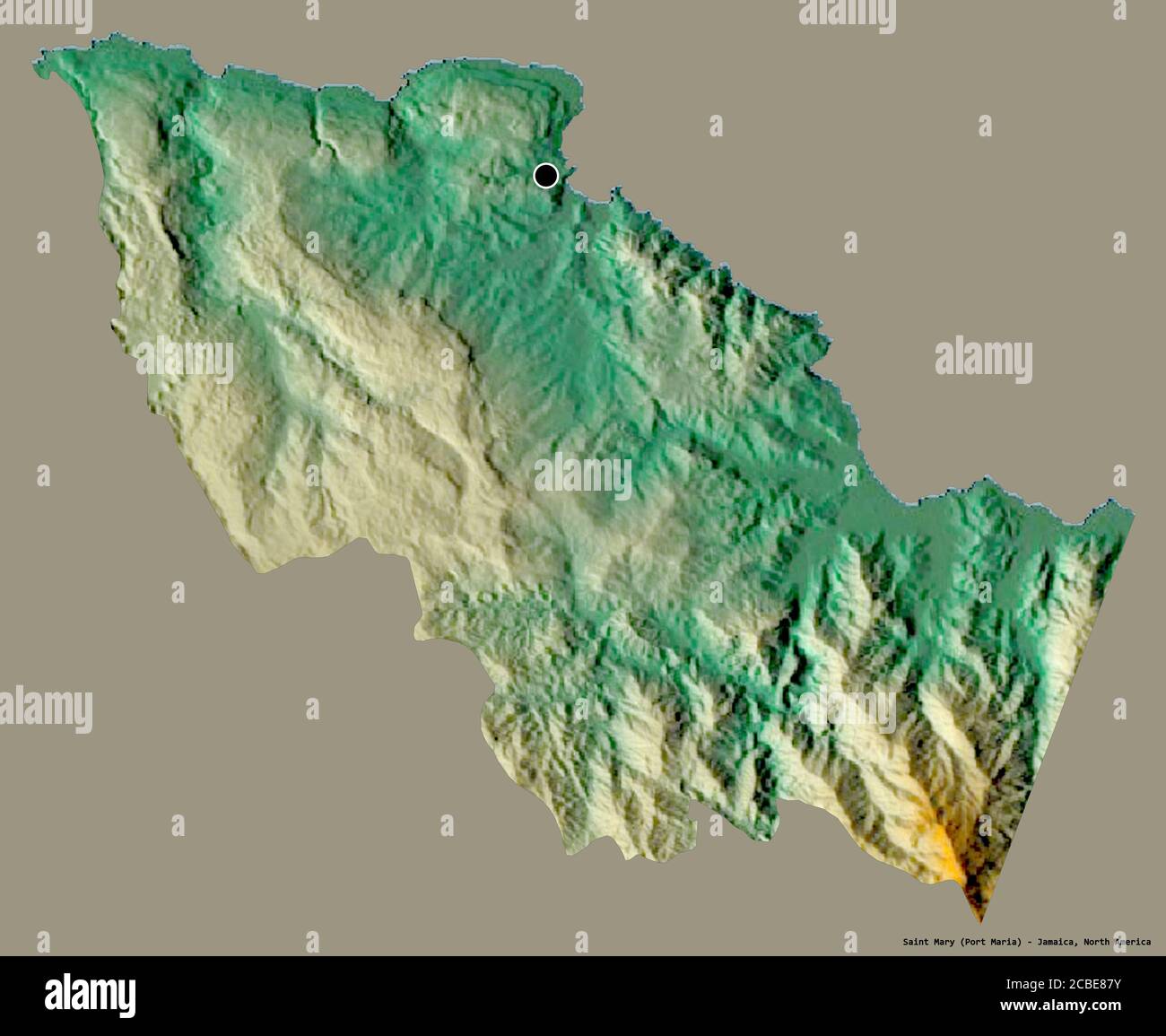 St Mary Jamaica Map Shape Of Saint Mary, Parish Of Jamaica, With Its Capital Isolated On A  Solid Color Background. Topographic Relief Map. 3D Rendering Stock Photo -  Alamy