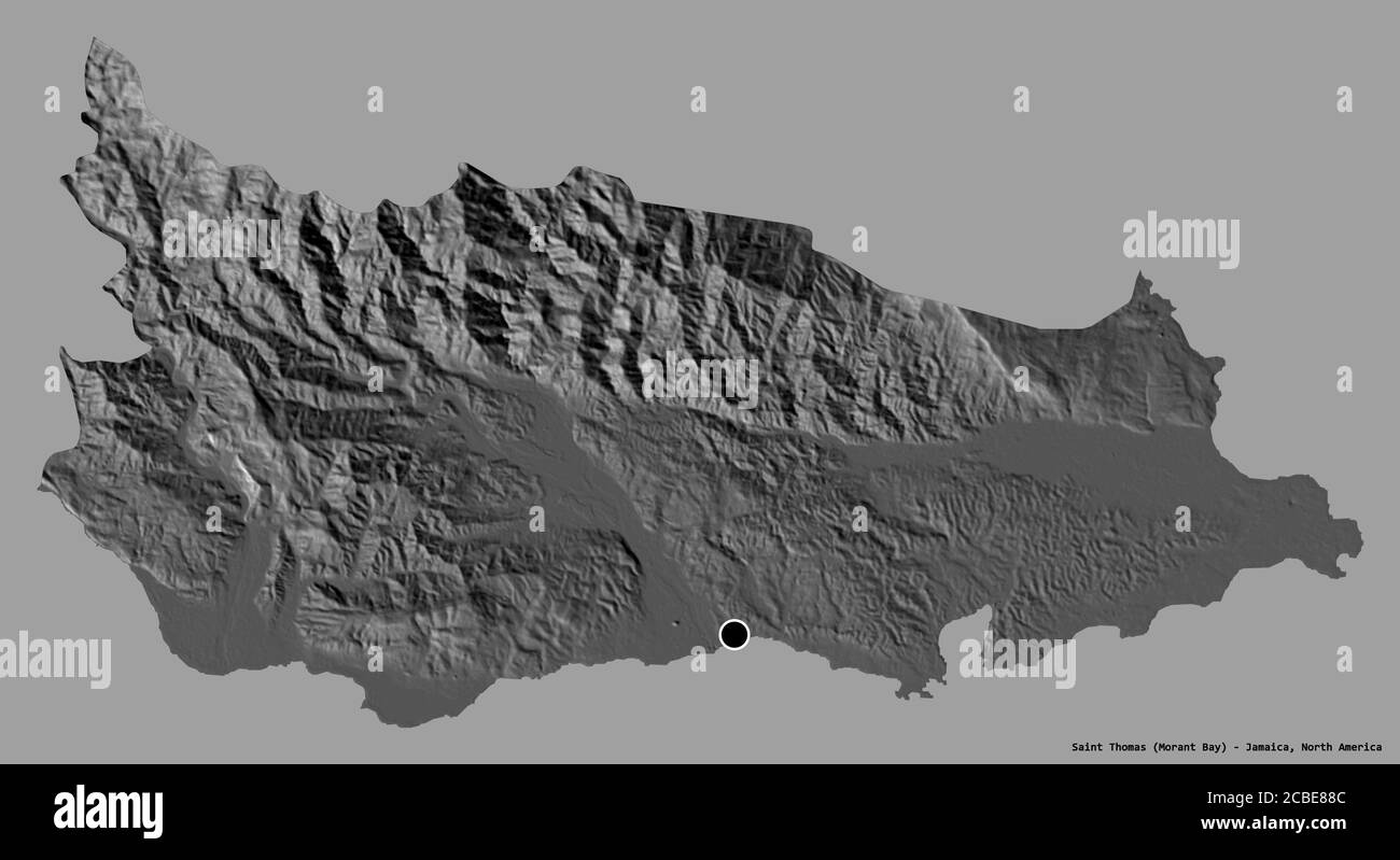 Shape of Saint Thomas, parish of Jamaica, with its capital isolated on