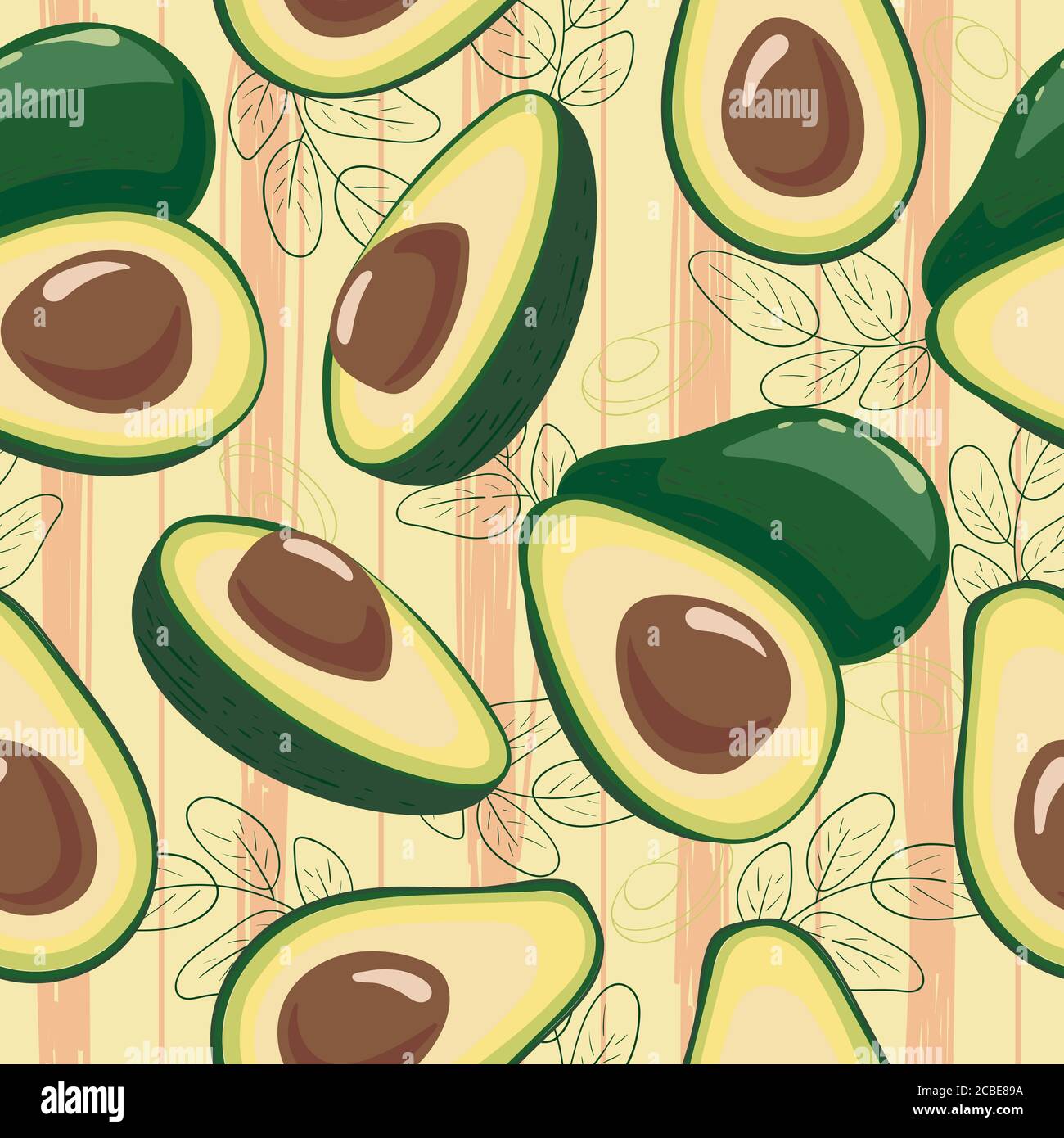 Seamless striped pattern with avocado. Vector fruit background Stock Vector