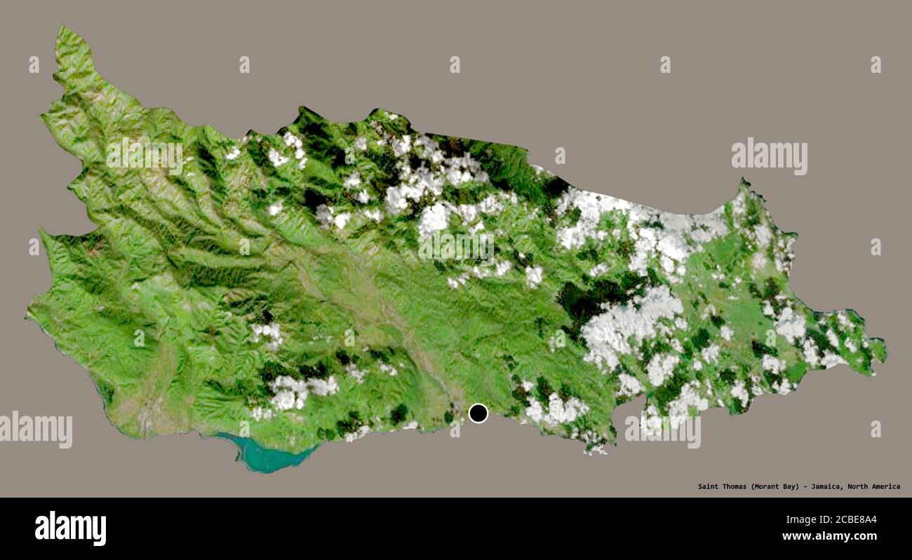Shape of Saint Thomas, parish of Jamaica, with its capital isolated on