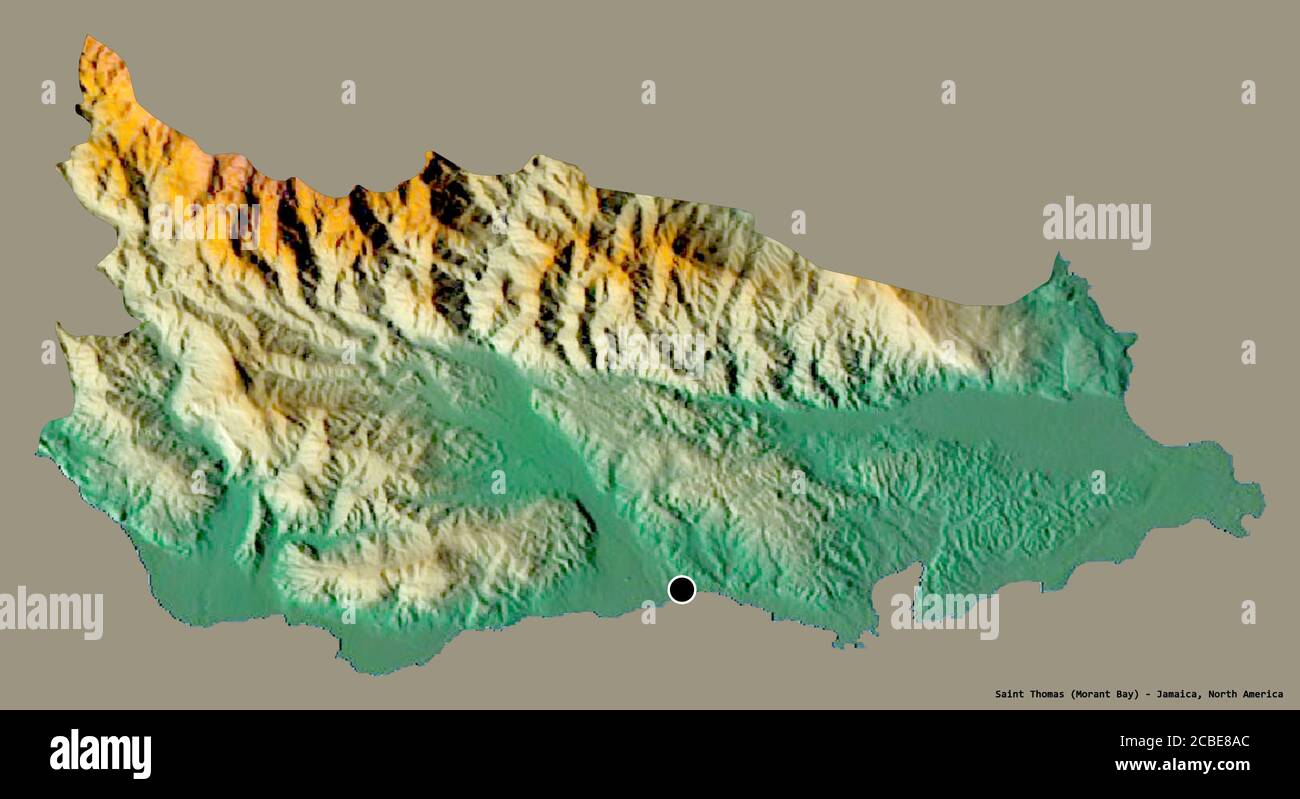 St Thomas Jamaica Map Shape Of Saint Thomas, Parish Of Jamaica, With Its Capital Isolated On A  Solid Color Background. Topographic Relief Map. 3D Rendering Stock Photo -  Alamy