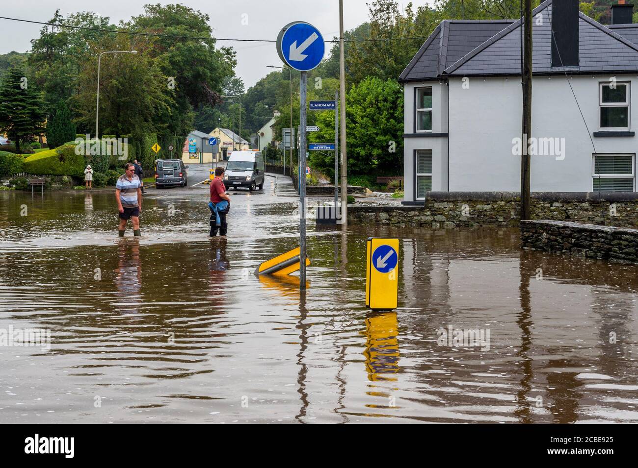Rosscarberry, West Cork, Ireland. 13th Aug, 2020. After a night of torrential rain, the River Roury broke its banks at 4am causing serious flooding, causing part of the N71 to close. The Landmark Restaurant and a number of houses and B&B's were badly flooded. Credit: AG News/Alamy Live News Stock Photo