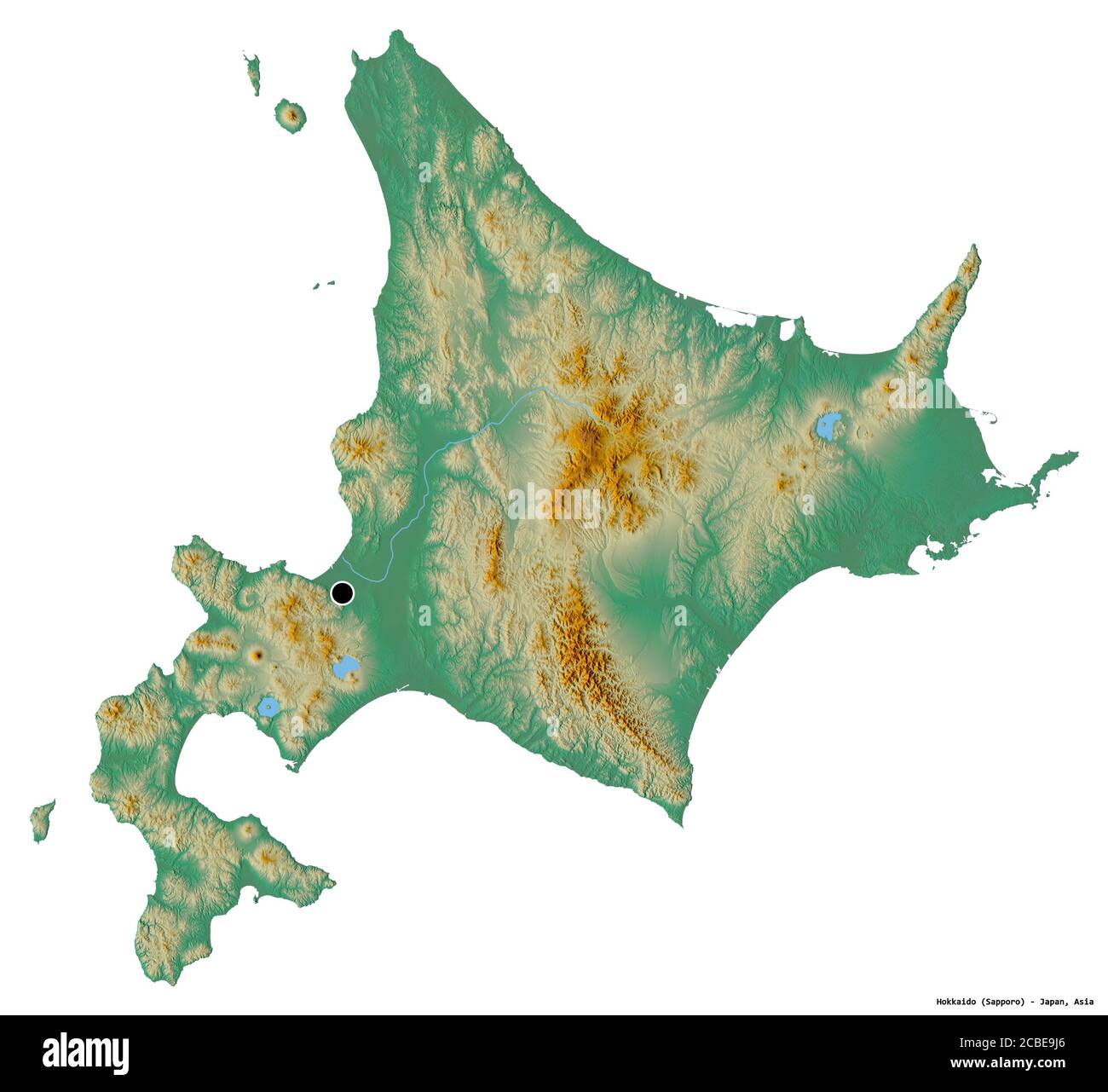 Shape Of Hokkaido Circuit Of Japan With Its Capital Isolated On White Shape Of Hokkaido Circuit Of Japan With Its Capital Isolated On White Background Topographic Relief Map 3d Rendering 2CBE9J6