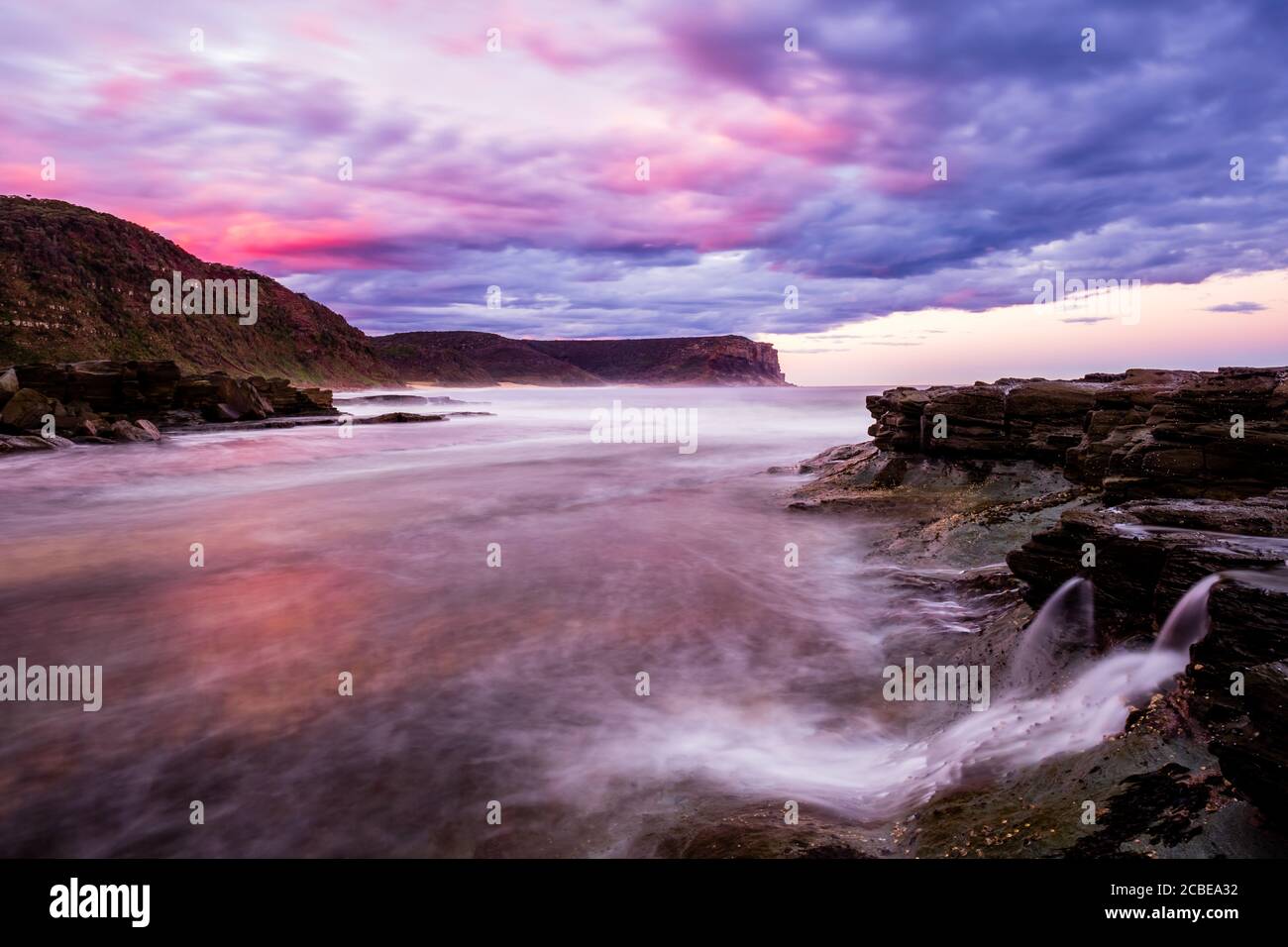 Sunset View of Garie Beach and North Head Stock Photo