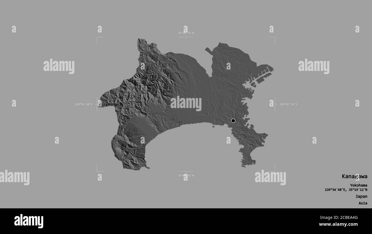 Area of Kanagawa, prefecture of Japan, isolated on a solid background