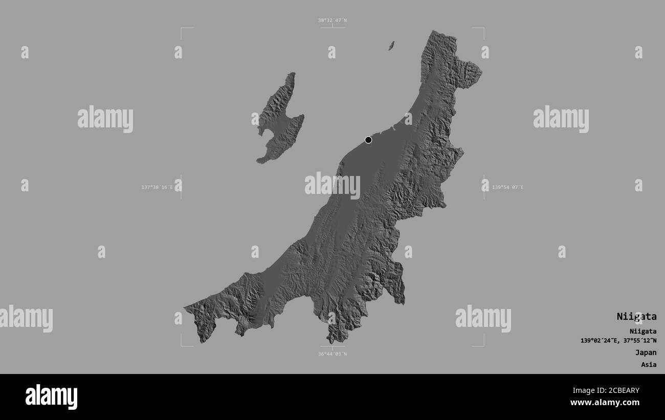 Area of Niigata, prefecture of Japan, isolated on a solid background in