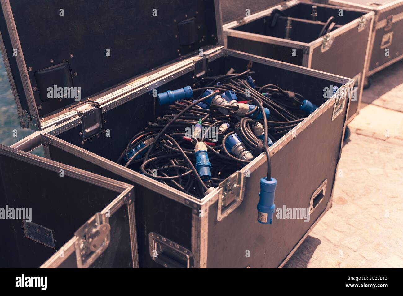 Big box for different sound cables, equipment for concert Stock Photo -  Alamy