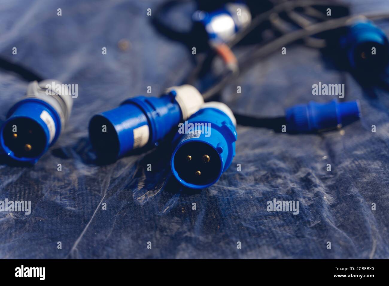 Electrical wires for concert light. Stage preparation Stock Photo Alamy