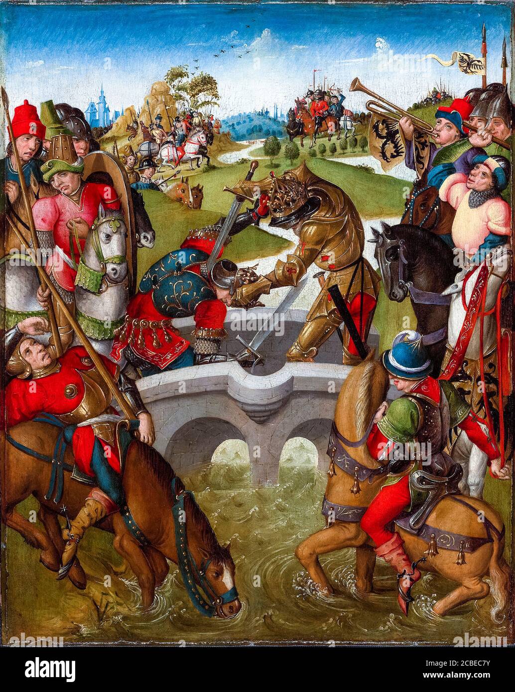 Emperor Heraclius slays the King of Persia, 15th Century painting by Netherlandish artist, 1460-1495 Stock Photo