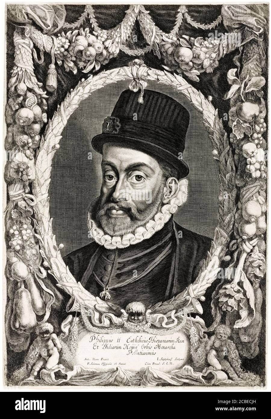 Philip II (1527-1598), King of Spain, portrait engraving by Jonas Suyderhoef, 1644 Stock Photo