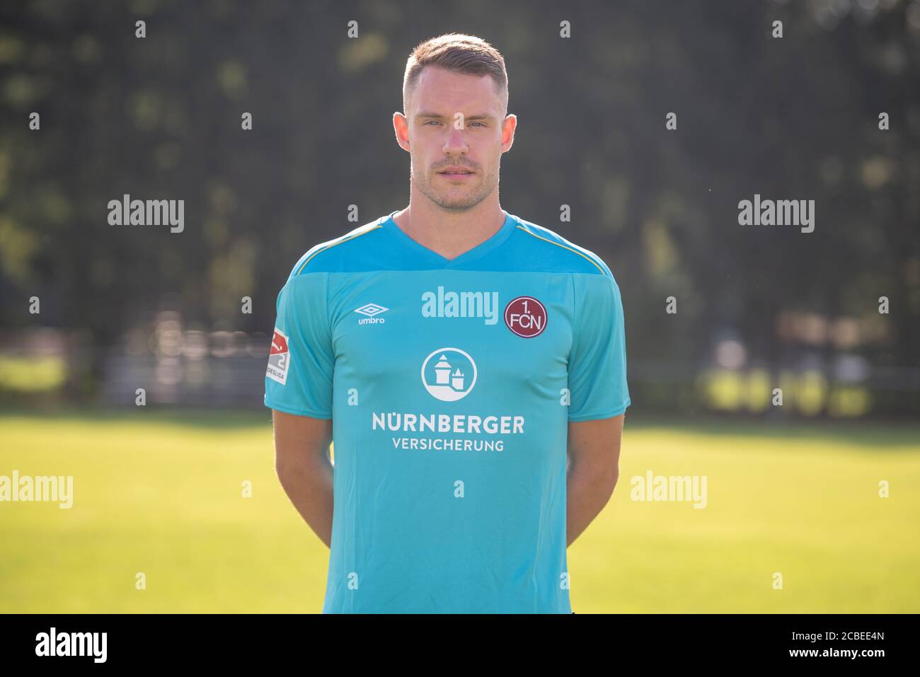 Nuremberg, Germany. 13th Aug, 2020. Football, 2nd Bundesliga: 1st FC Nürnberg - Nuremberg goalkeeper Christian Mathenia at the official photo session for the 2020/2021 season. Credit: Nicolas Armer/dpa - IMPORTANT NOTE: In accordance with the regulations of the DFL Deutsche Fußball Liga and the DFB Deutscher Fußball-Bund, it is prohibited to exploit or have exploited in the stadium and/or from the game taken photographs in the form of sequence images and/or video-like photo series./dpa/Alamy Live News Stock Photo