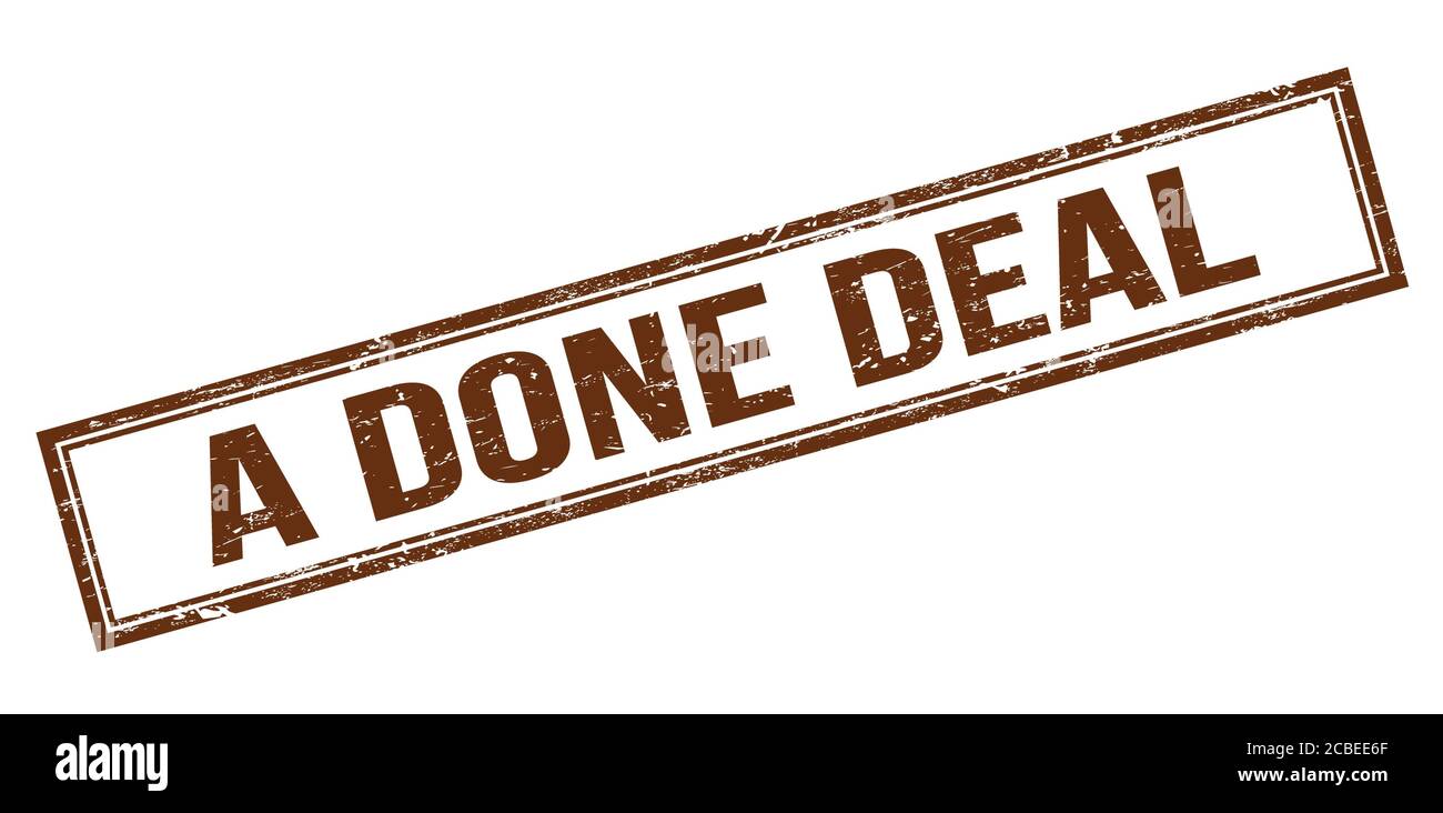 A DONE DEAL brown grungy rectangle stamp sign. Stock Photo