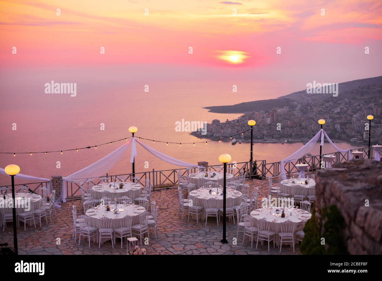 Wedding set up on the beach sunset Stock Photo