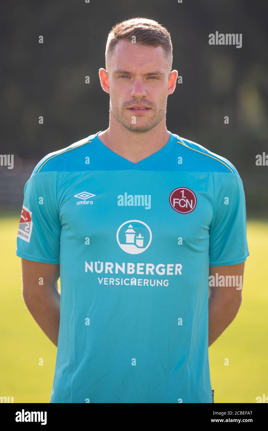 13 August 2020, Bavaria, Nuremberg: Football, 2nd Bundesliga: 1st FC Nürnberg - Nuremberg goalkeeper Christian Mathenia at the official photo session for the 2020/2021 season. Photo: Nicolas Armer/dpa - IMPORTANT NOTE: In accordance with the regulations of the DFL Deutsche Fußball Liga and the DFB Deutscher Fußball-Bund, it is prohibited to exploit or have exploited in the stadium and/or from the game taken photographs in the form of sequence images and/or video-like photo series. Stock Photo