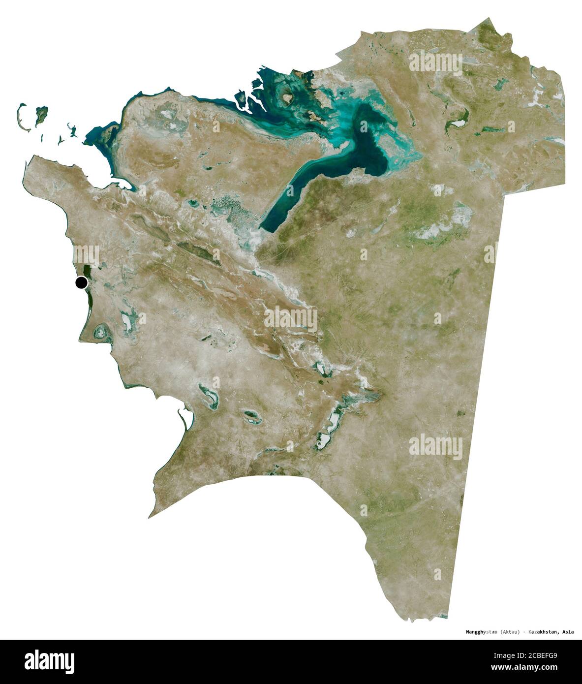 Shape of Mangghystau, region of Kazakhstan, with its capital isolated