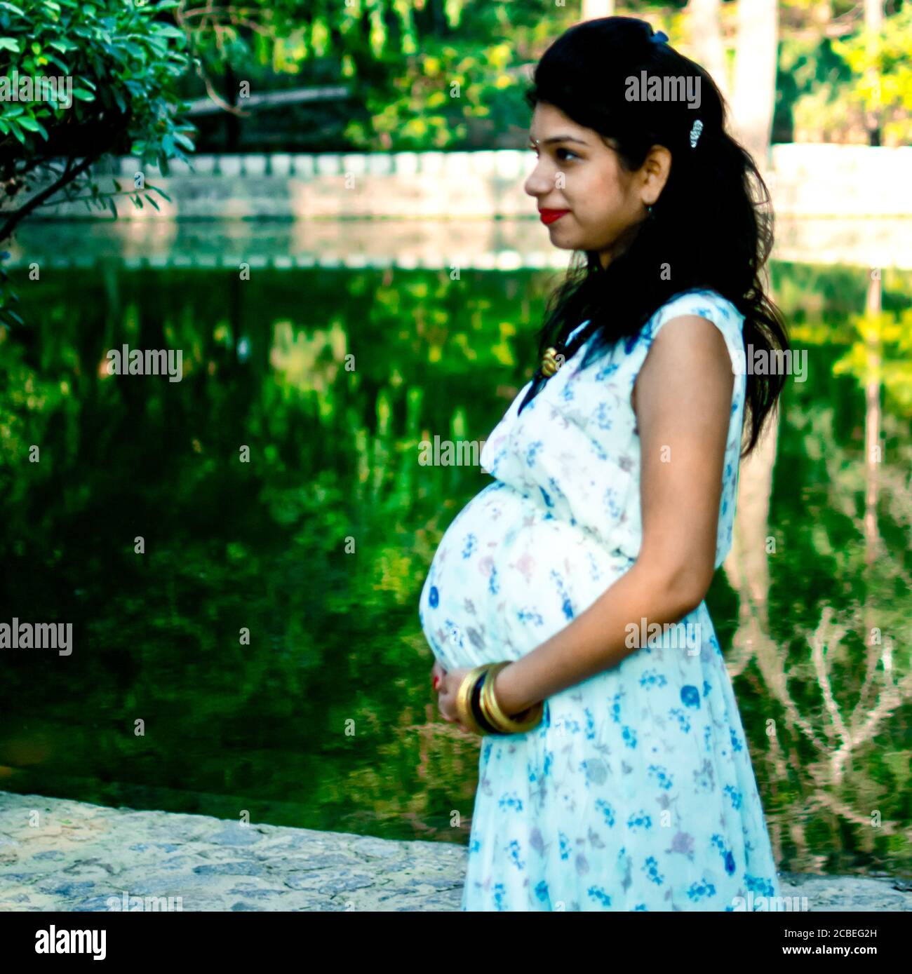 New Delhi India – March 13 2020 : Maternity shoot pose for