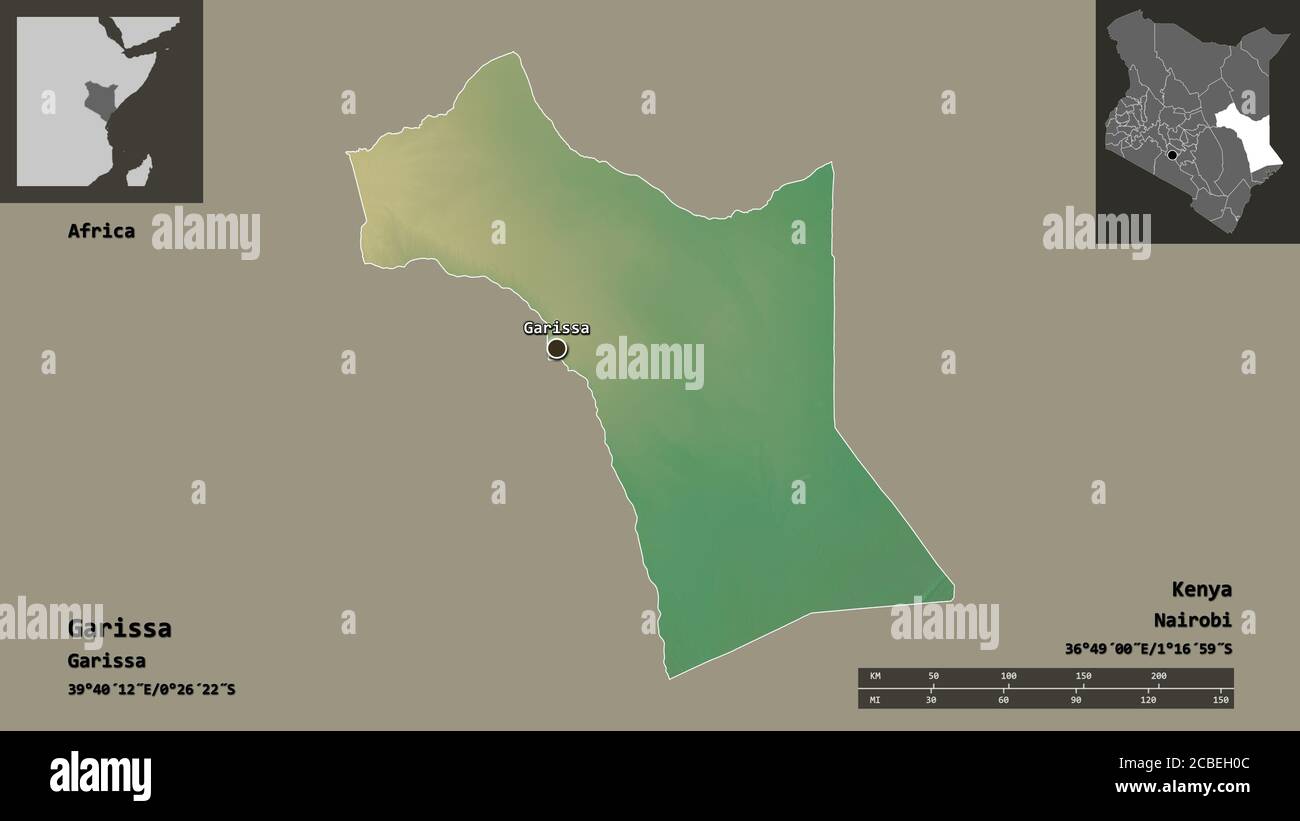 Map Of Garissa County Shape Of Garissa, County Of Kenya, And Its Capital. Distance Scale,  Previews And Labels. Topographic Relief Map. 3D Rendering Stock Photo -  Alamy