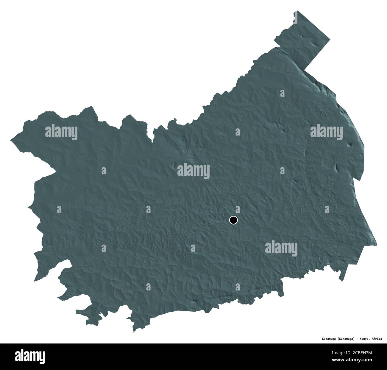 Shape of Kakamega, county of Kenya, with its capital isolated on white ...