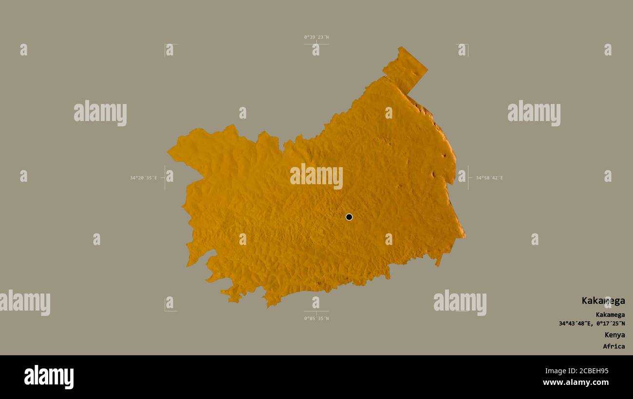 Area of Kakamega, county of Kenya, isolated on a solid background in a ...