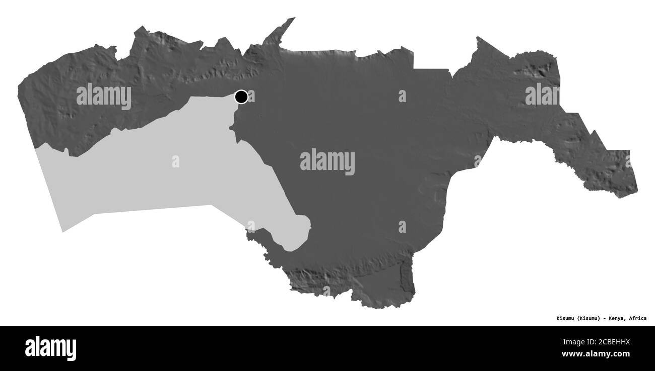 Shape of Kisumu, county of Kenya, with its capital isolated on white