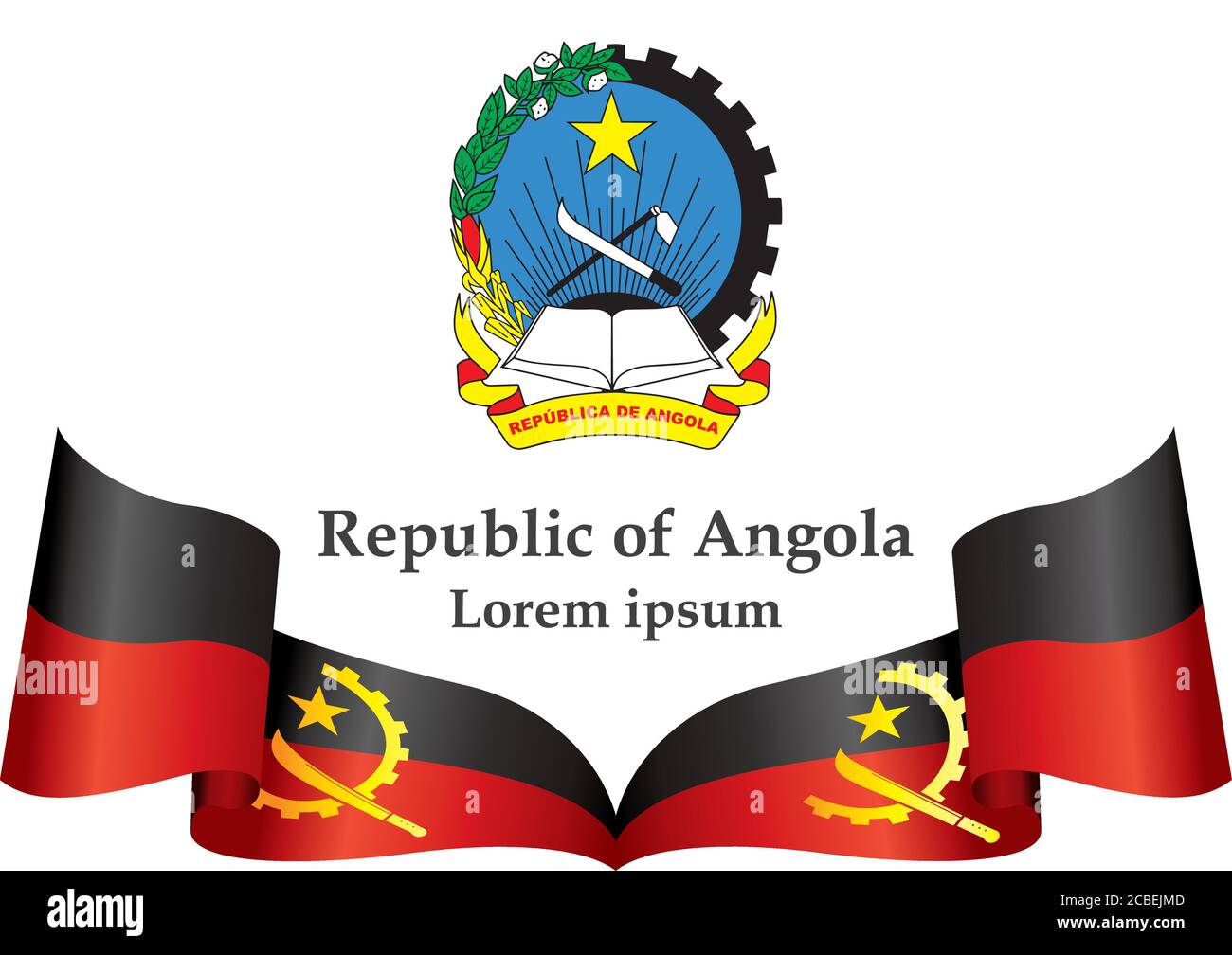 Flag of Angola, Republic of Angola. Template for award design, an official document with the flag of Angola. Bright, colorful vector illustration. Stock Vector