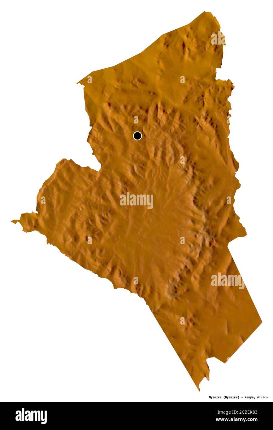 Shape of Nyamira, county of Kenya, with its capital isolated on white