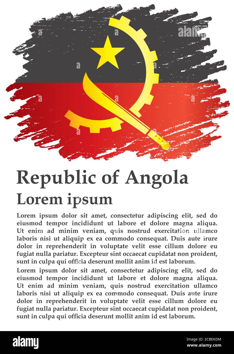 Flag of Angola, Republic of Angola. Template for award design, an official document with the flag of Angola. Bright, colorful vector illustration. Stock Vector