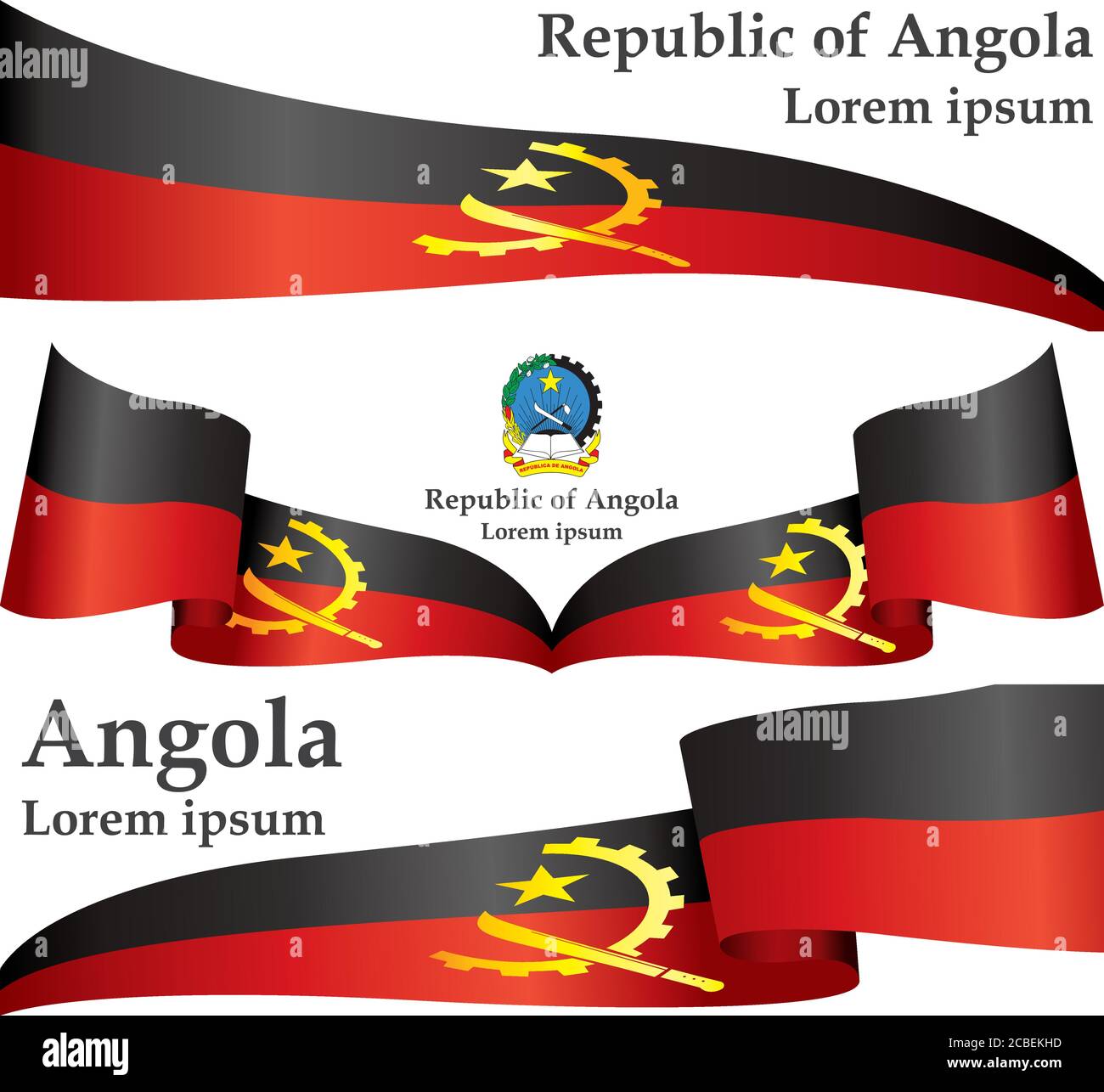 Flag of Angola, Republic of Angola. Template for award design, an official document with the flag of Angola. Bright, colorful vector illustration. Stock Vector