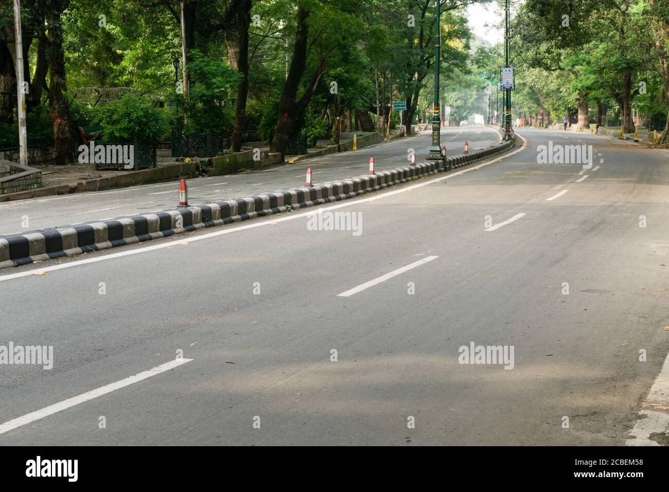 An empty double lane road in north India during lockdown amid corona