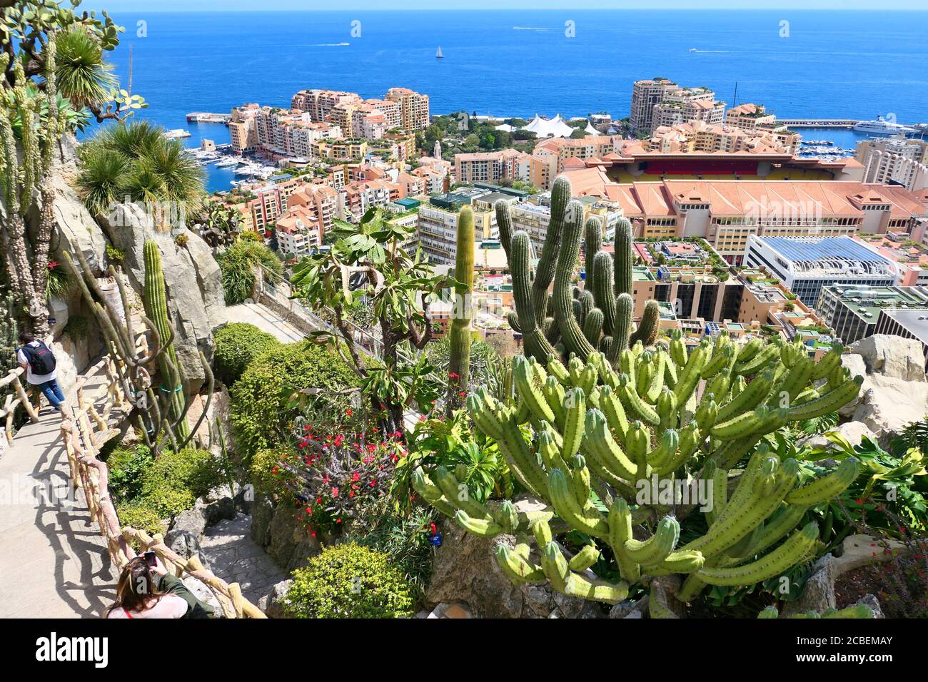 Scenic view on Monaco, Fontvieille from beautiful exotic garden. Stock Photo