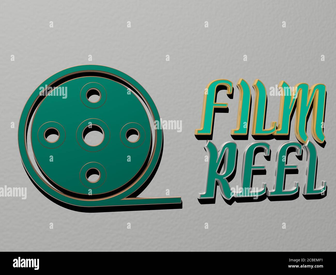 FILM REEL icon and text on the wall - 3D illustration for background ...
