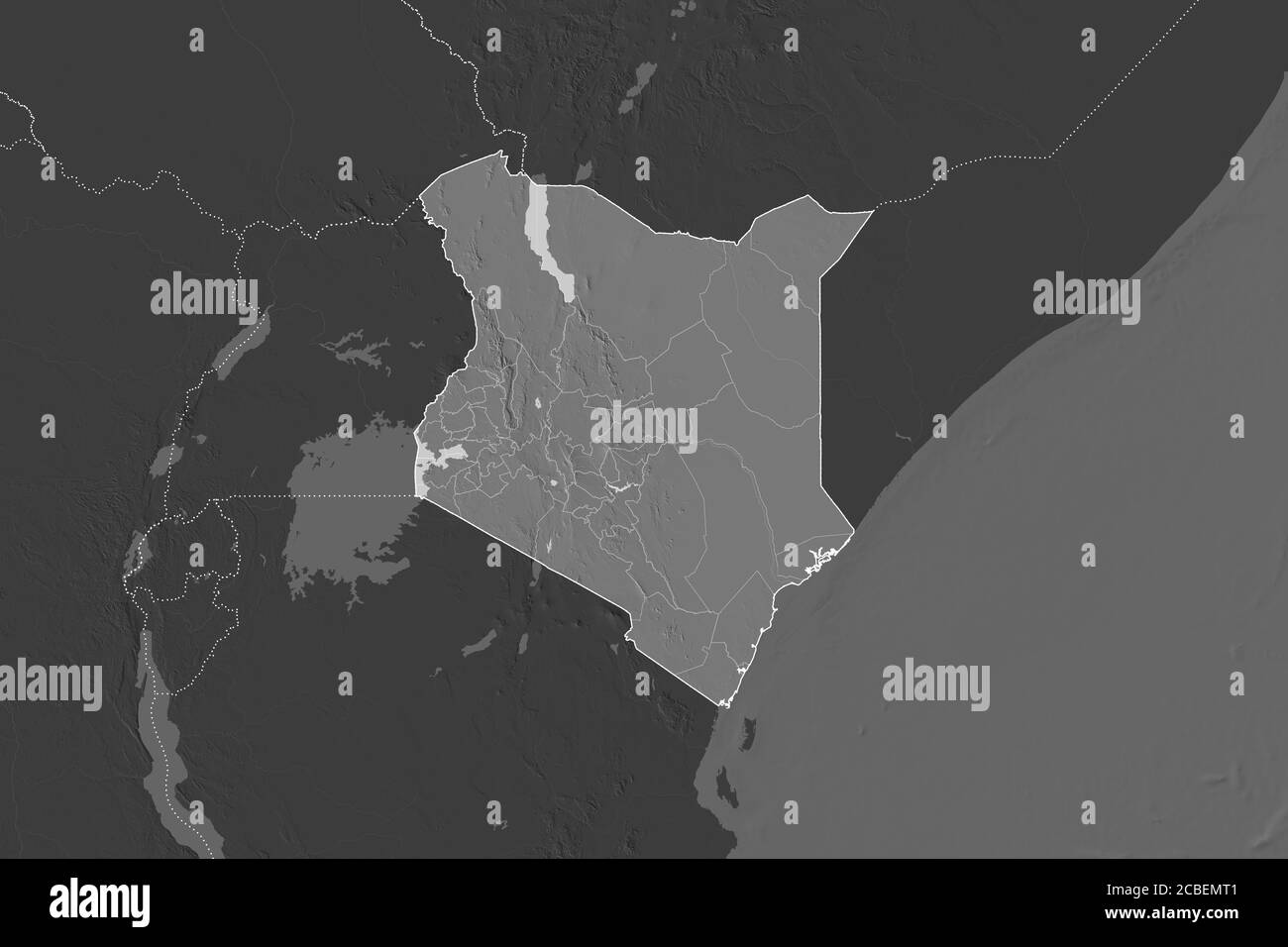 Shape of Kenya separated by the desaturation of neighboring areas