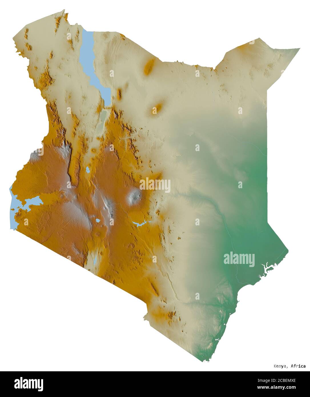 Shape of Kenya with its capital isolated on white background