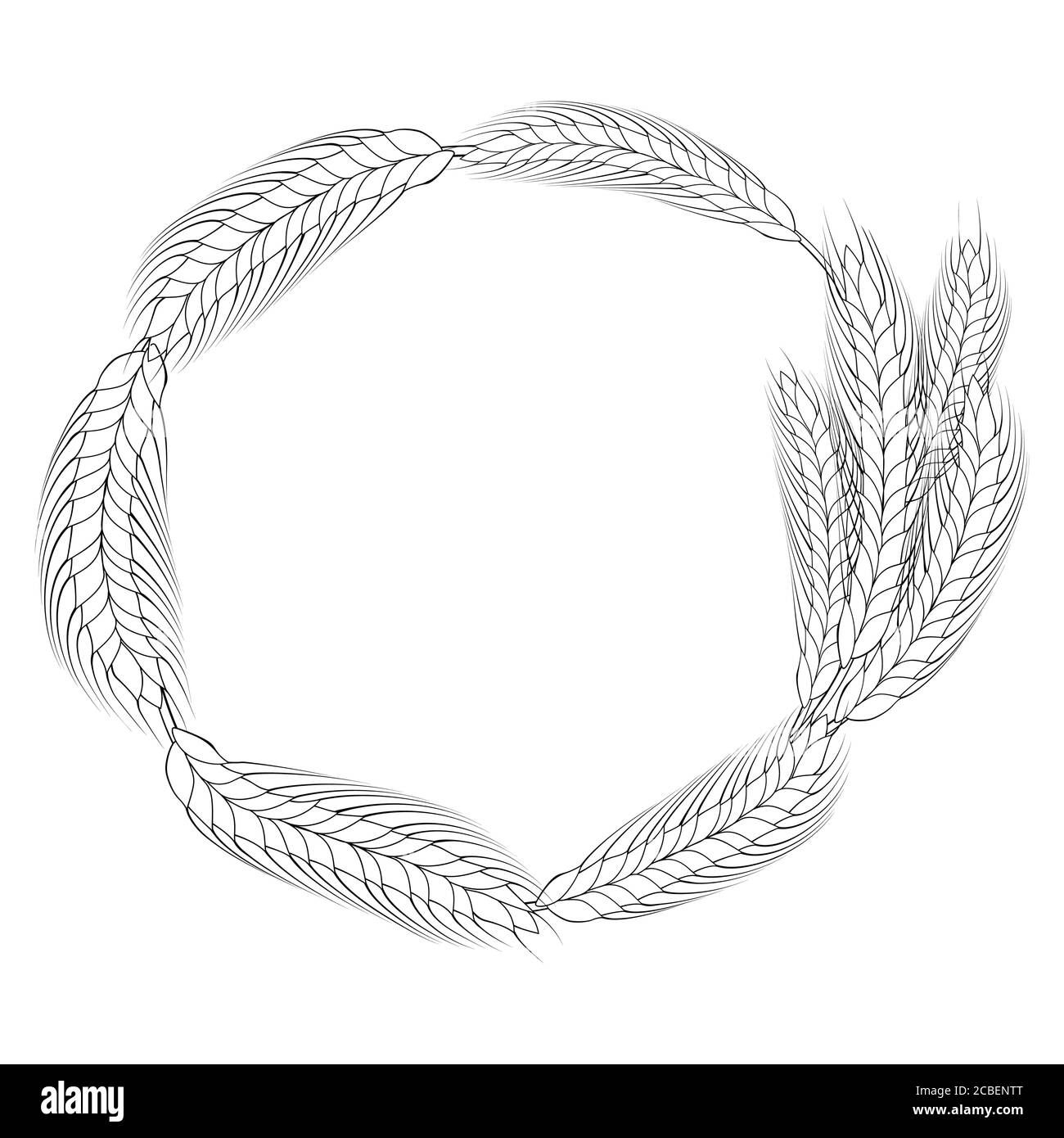 monochrome line art wreath of wheat. frame with copy space isolated on ...