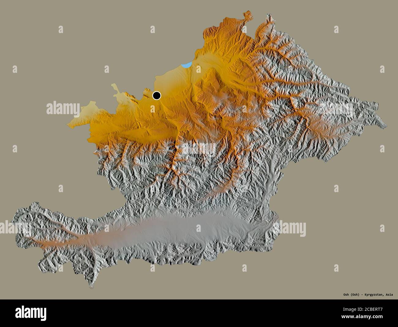 Shape of Osh, province of Kyrgyzstan, with its capital isolated on a ...