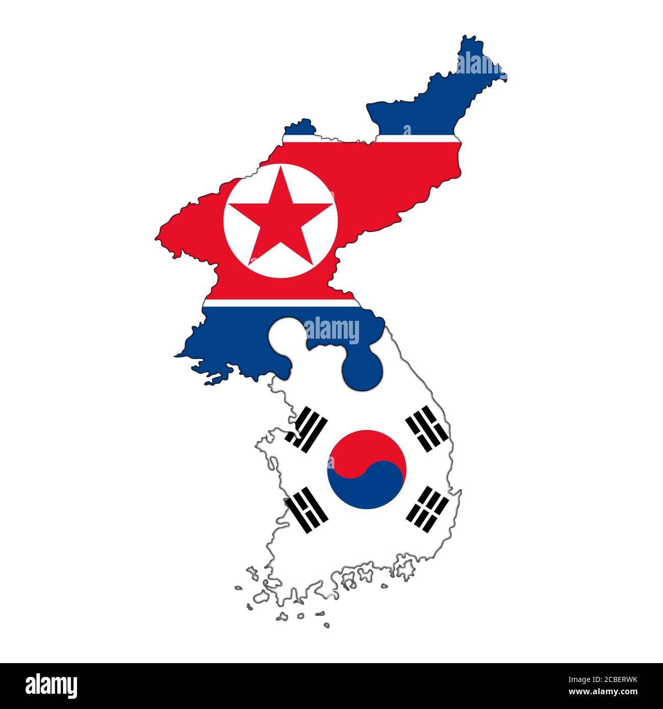 North Korean and South Korean map flag Stock Photo