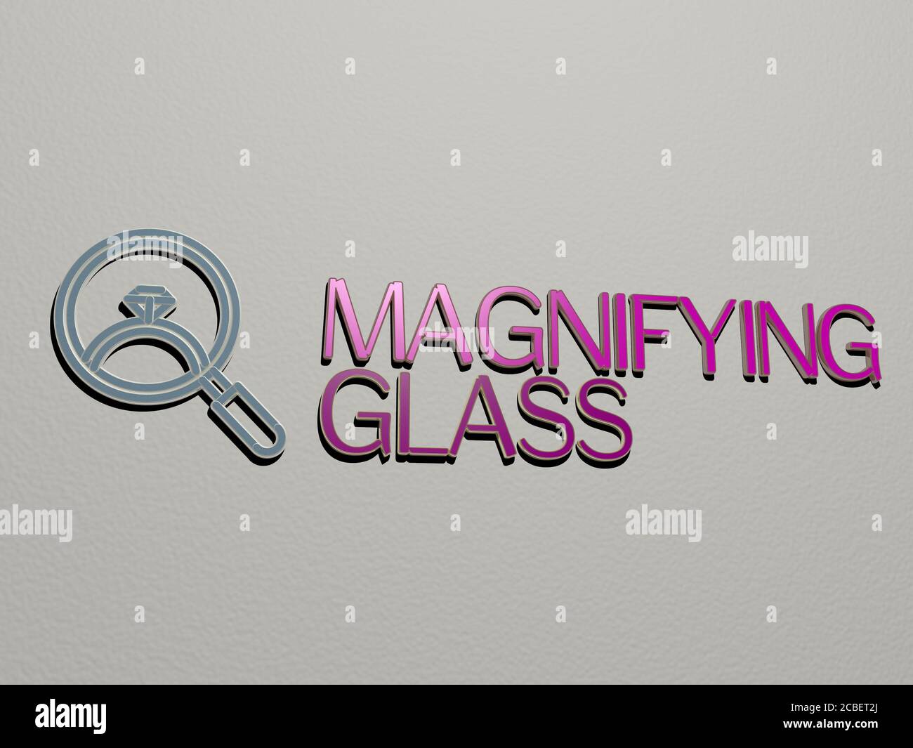 MAGNIFYING GLASS icon and text on the wall - 3D illustration for ...